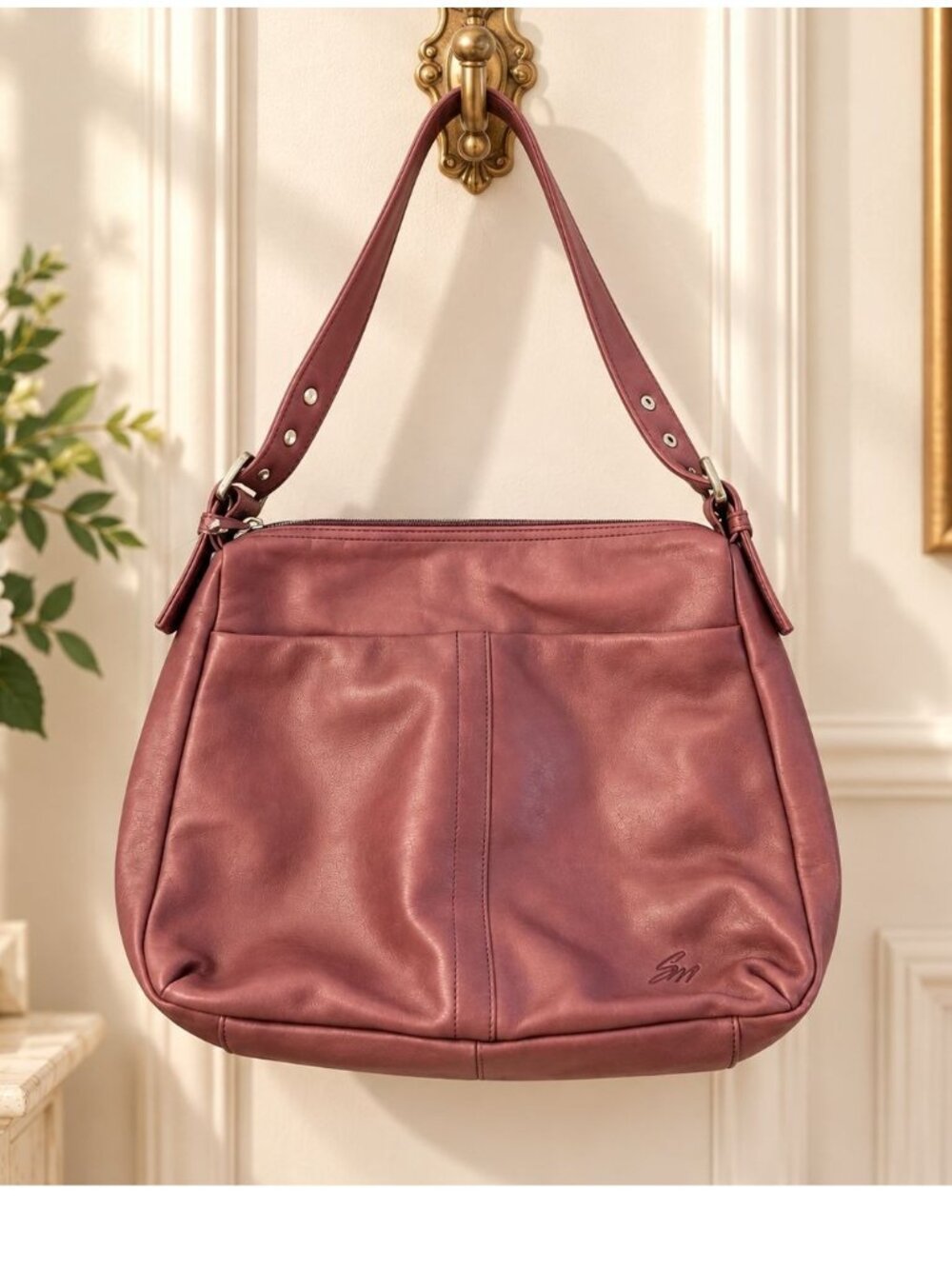 Stone Mountain Hobo Purse Maplewood Mauve Leather Shoulder Bag Everyday Casual